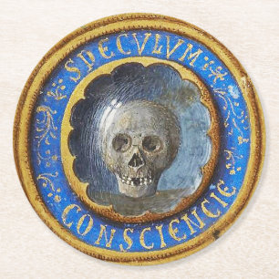 Late Medieval Manuscript Skull Round Paper Coaster