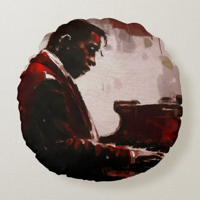 Late night bar pianist round pillow (Front)