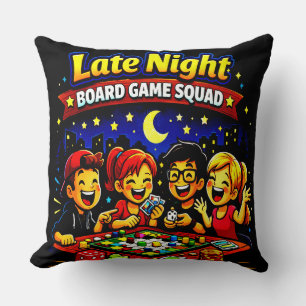 Late night board game squad throw pillow