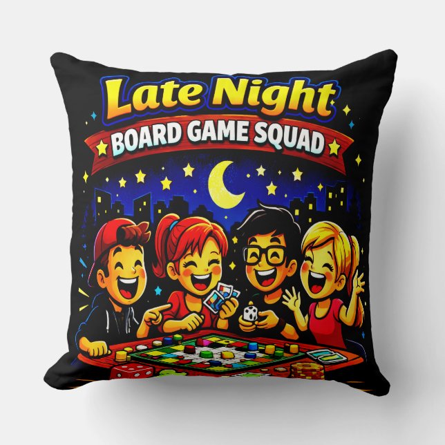 Late night board game squad  throw pillow (Front)