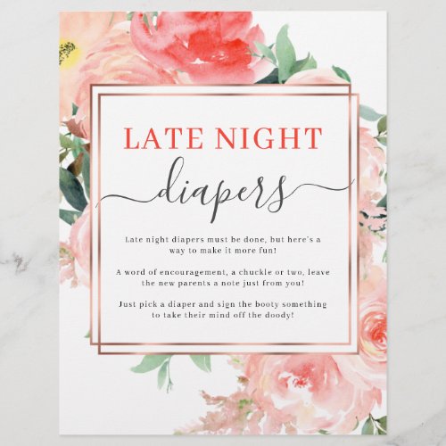 Late Night Diaper Baby Shower Game Peach Floral Flyer