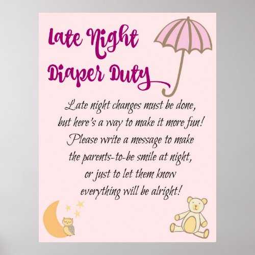 Late Night Diaper Duty Sign Baby Shower Game