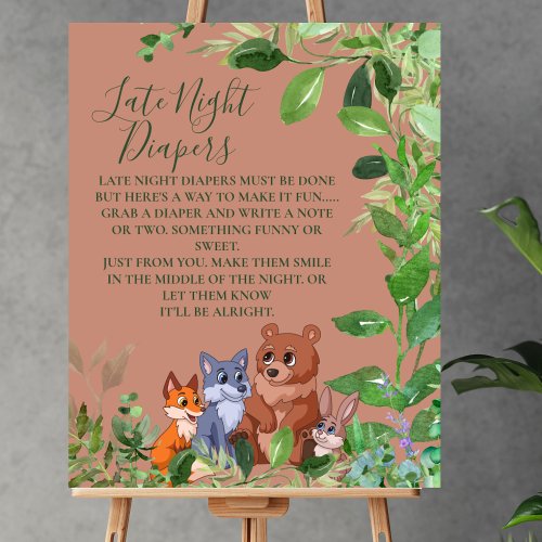 Late Night Diaper Game Woodland baby forest friend Poster