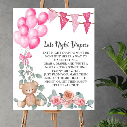 Late Night Diaper Oh Baby Girl Balloon Eucalyptus Poster