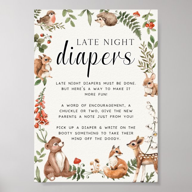 Late Night Diapers Baby Shower Game Poster (Front)