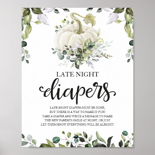 Late Night Diapers Baby Shower Game Sign