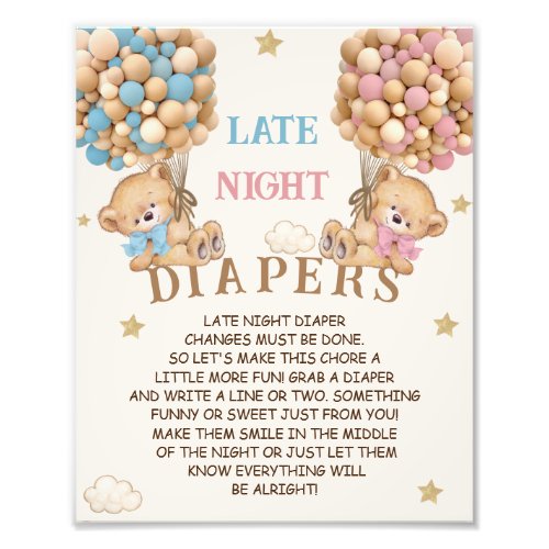 Late Night Diapers Baby Shower Game Sign 