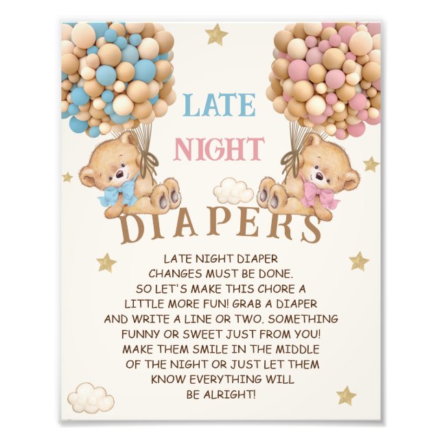 Late Night Diapers Baby Shower Game Sign  (Front)