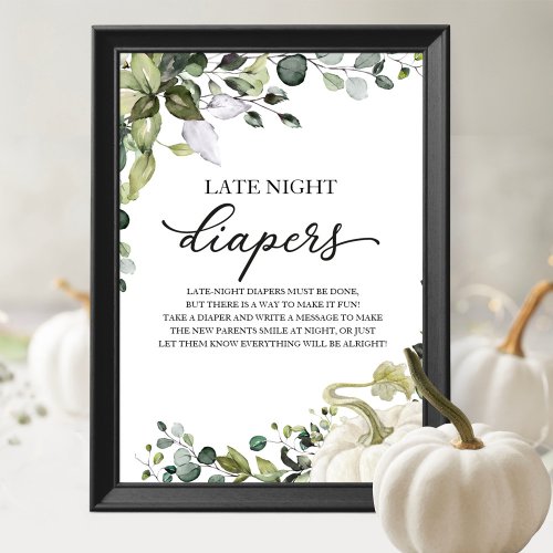 Late Night Diapers Baby Shower Game Sign