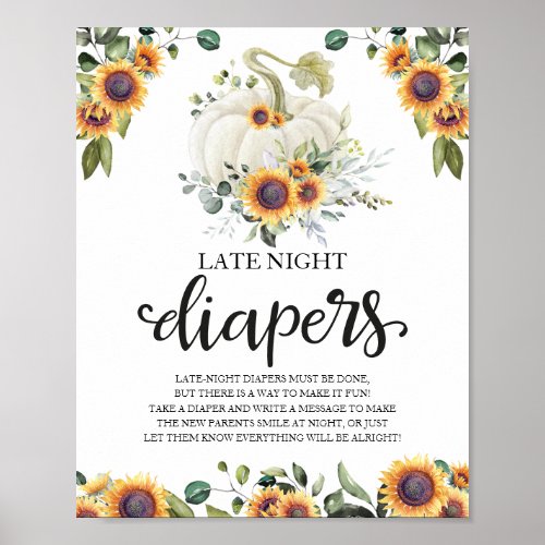 Late Night Diapers Baby Shower Game Sign