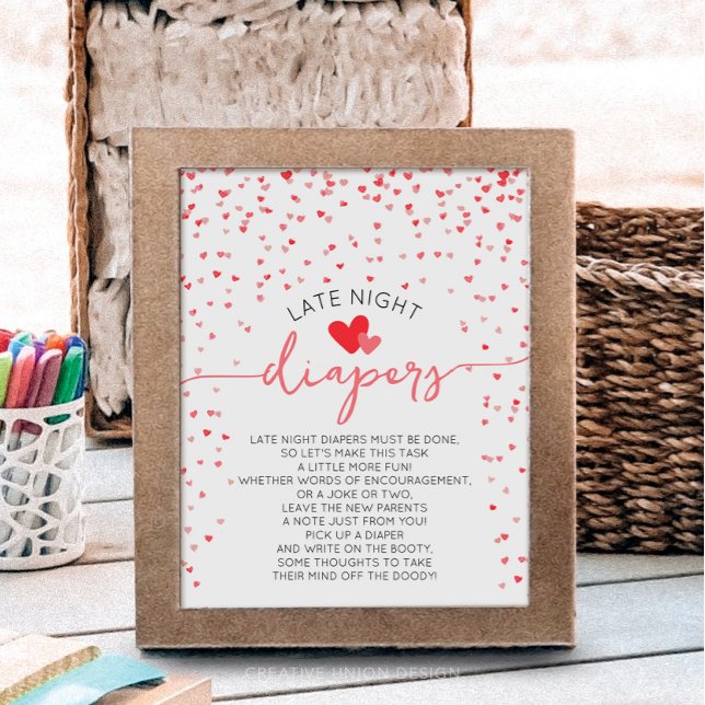 Late Night Diapers Baby Shower Sign Digital Print (little sweetheart baby shower)