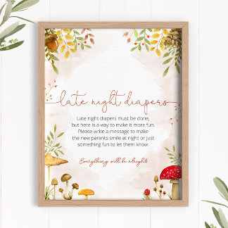 Late Night Diapers Baby Shower Sign Woodland
