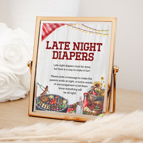 Late Night Diapers BBQ Backyard Rustic Baby Shower Poster