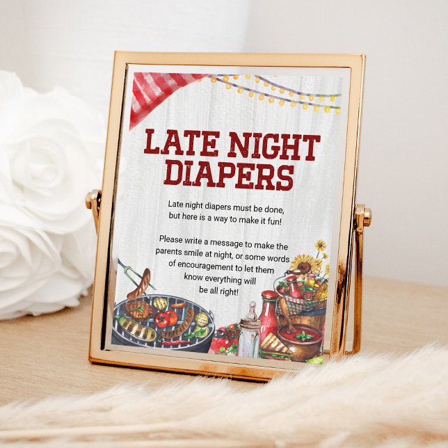 Late Night Diapers BBQ Backyard Rustic Baby Shower Poster (Creator Uploaded)