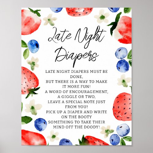 Late Night Diapers Berry Baby Shower Poster