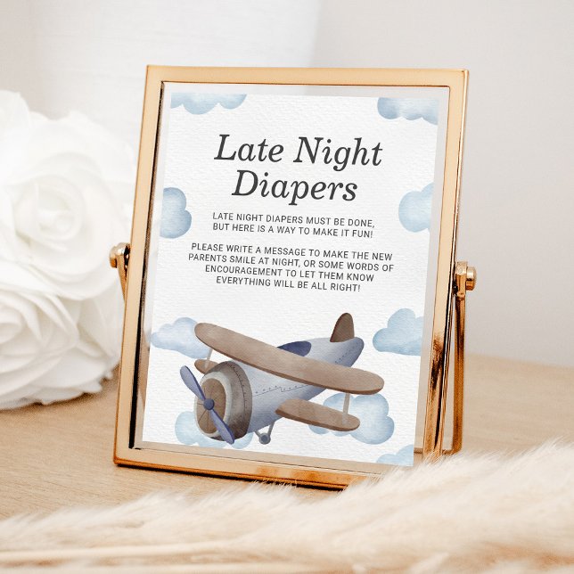 Late Night Diapers Blue Airplane Baby Shower Poster (Creator Uploaded)