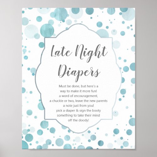 Late Night Diapers Blue Sign Cute Baby Boy Shower Poster