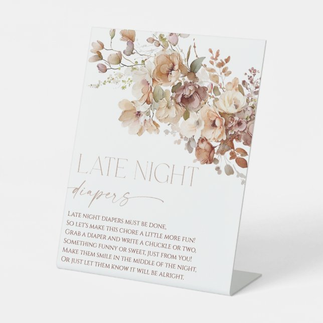 Late night diapers boho fall autumn floral  pedestal sign (Front)