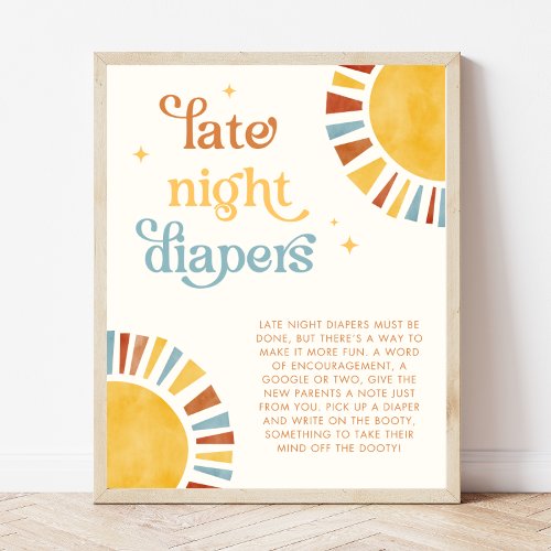 Late Night Diapers Boho Sun Baby Shower Sign
