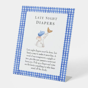 Late Night Diapers Bonjour French Gingham Blue Pedestal Sign