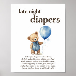 Late Night Diapers Boy Baby Shower Game Poster