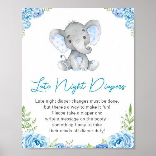 Late Night Diapers Boy Elephant Baby Shower Peanut Poster