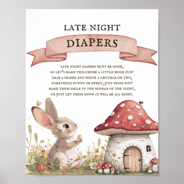Late Night Diapers Bunny Baby Shower Poster (Front)