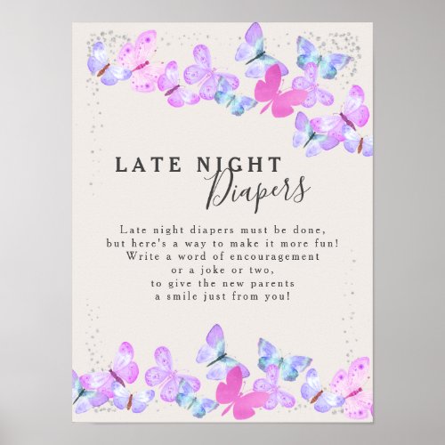 Late Night Diapers Butterfly Skies Baby Shower Poster