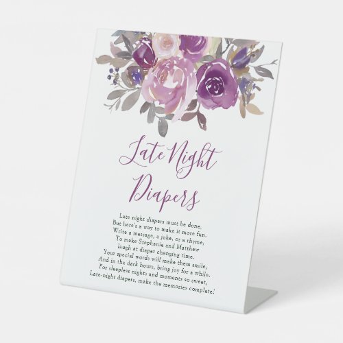 Late Night Diapers Dusty Mauve Purple Baby Shower Pedestal Sign