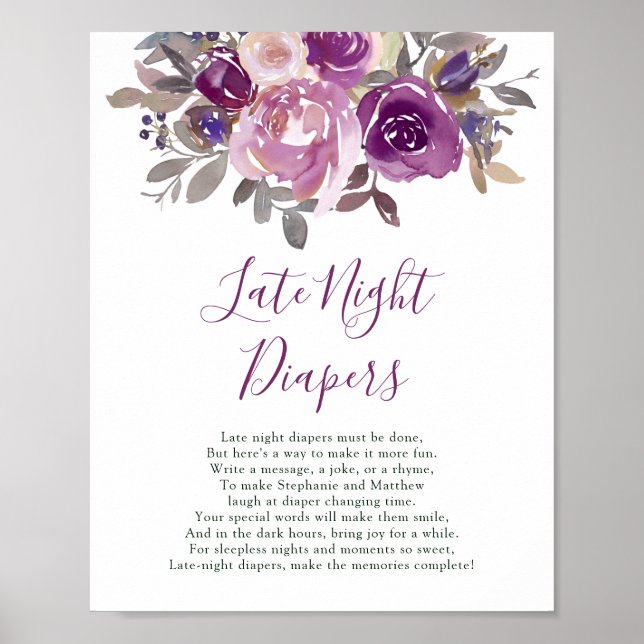 Late Night Diapers Dusty Mauve Purple Baby Shower Poster (Front)