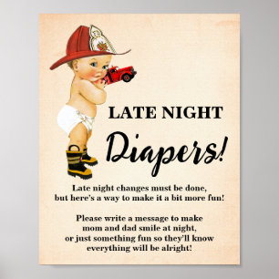 Late Night Diapers Game Firefighter Baby Shower Poster