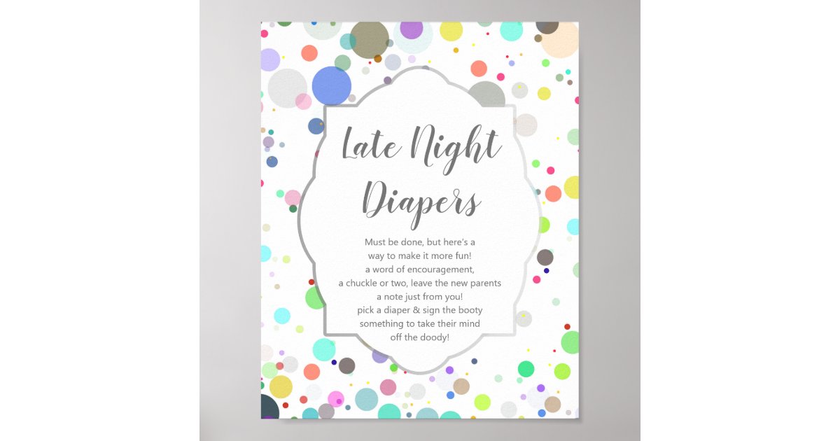 Late Night Diapers Gender Reveal Baby Shower Poster Zazzle Com