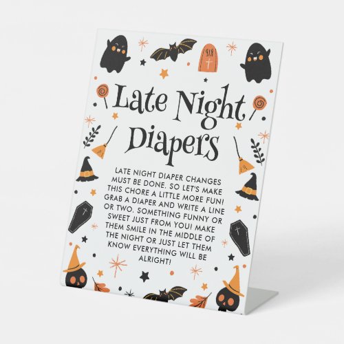 Late Night Diapers Halloween Baby Shower Game Pedestal Sign