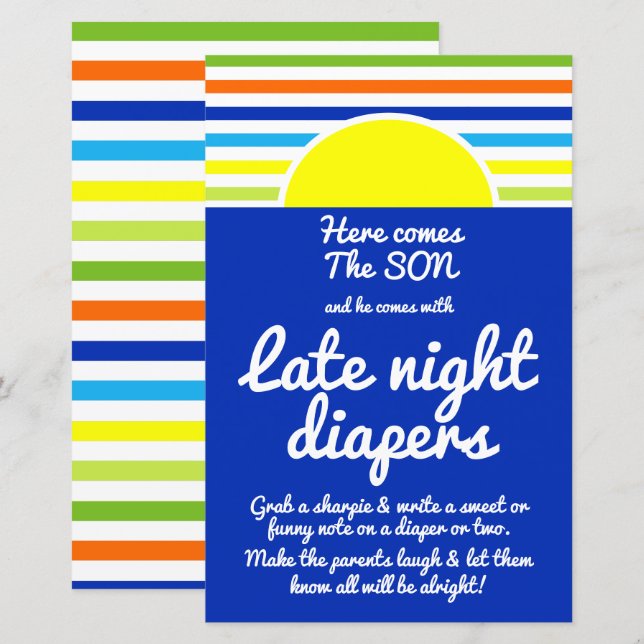 Late Night Diapers Here Comes the Son Baby Shower (Front/Back)