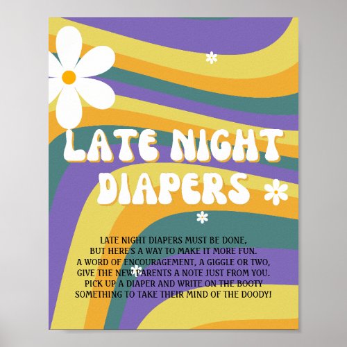 Late Night Diapers Hippe Groovy Baby Shower Poster