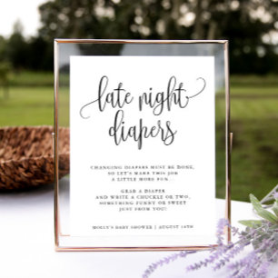 Late Night Diapers, Minimalist Calligraphy Shower Poster