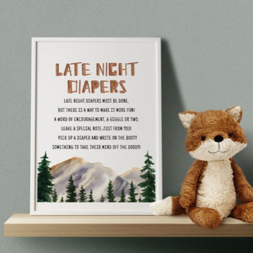 Late Night Diapers Mountains Baby Shower Games Poster