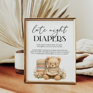 Late Night Diapers New Chapter Bear Baby Shower Poster