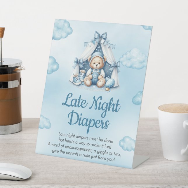 Late Night Diapers Oh Baby Teddy Bear In Tent Pedestal Sign (In SItu)