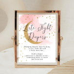 Late Night Diapers Pink Gold Moon Baby Shower Game Poster at Zazzle