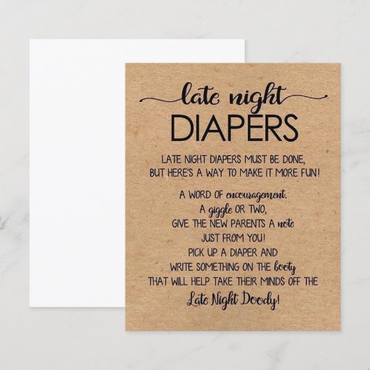 Late Night Diapers Printable, Rustic Baby Shower (Front/Back)