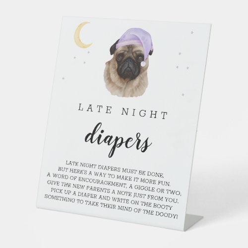 Late Night Diapers Pug Watercolor Sign