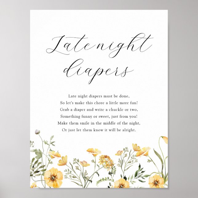 Late Night Diapers Shower Game Sign (Front)