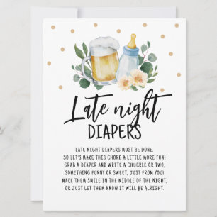 Late Night Diapers Sign Baby Is Brewing Greenery Invitation