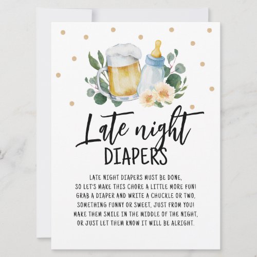 Late Night Diapers Sign Baby Is Brewing Greenery Invitation