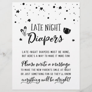 Late Night Diapers Sign Baby Shower Party Game