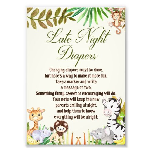 Late Night Diapers Sign Baby Shower Safari Photo Print