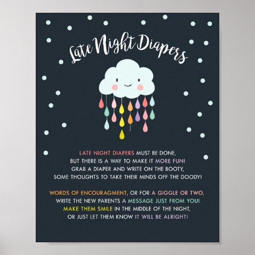 Late Night Diapers sign Cloud Raindrops Rainbow