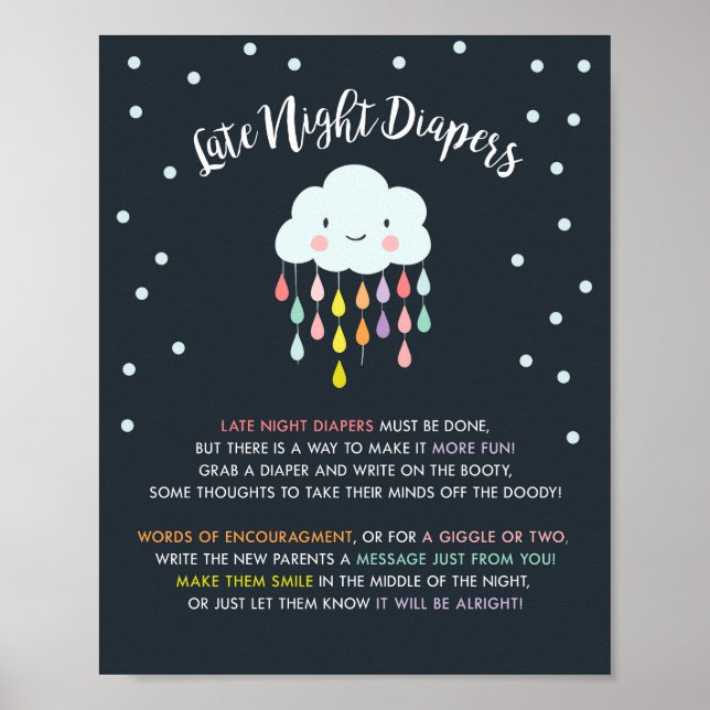 Late Night Diapers sign Cloud Raindrops Rainbow (Front)