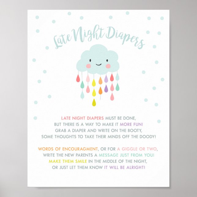 Late Night Diapers sign Cloud Raindrops Rainbow (Front)
